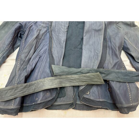 Alexander Julian American Modern Women’s Leather Jacket Belted Blue Size L - Picture 8 of 16